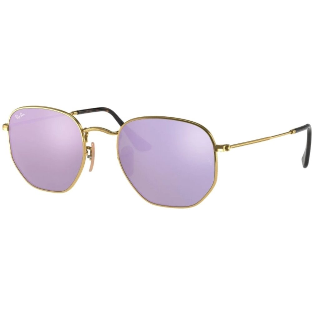 Ray Ban Gold Lilac Violet Flash Lense Hexagonal Arista Frame Made in Italy